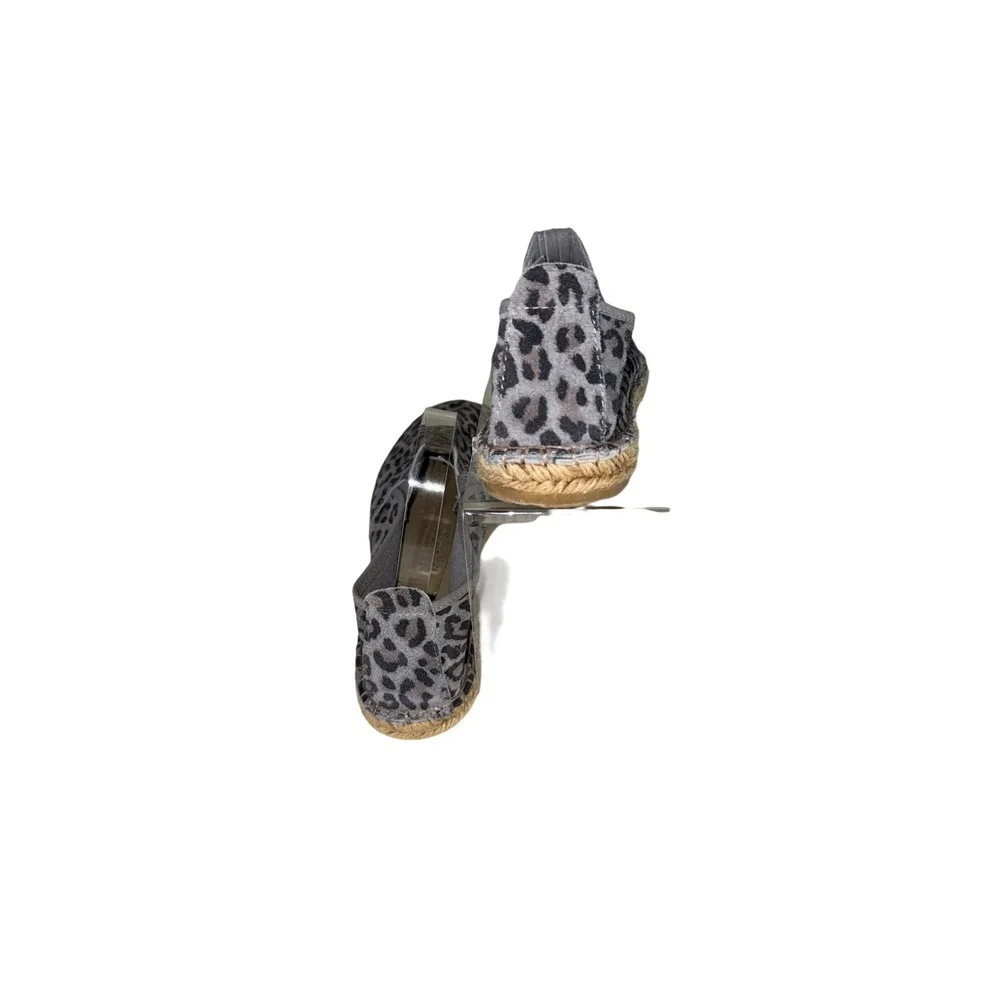 Free People Leopard Print Espadrille Flats Grey Animal Slip On Shoes Size 38